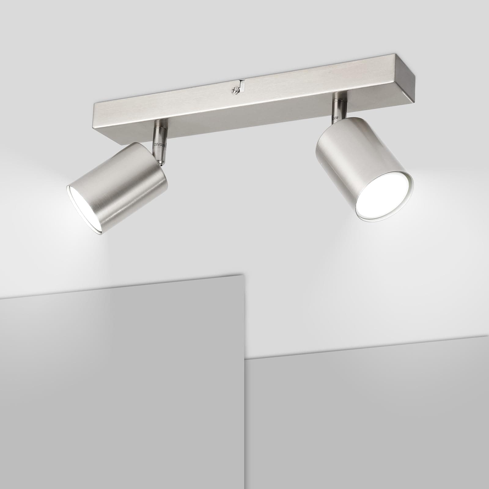 Ketom Lampada Faretti da Soffitto Orientabili, GU10 Faretti LED da Soffitto in Nichel, Moderna Plafoniera LED Faretti 2 Luce, Faretto da Parete Interno per Barra, Cameretta, Cucina, Senza Lampadina