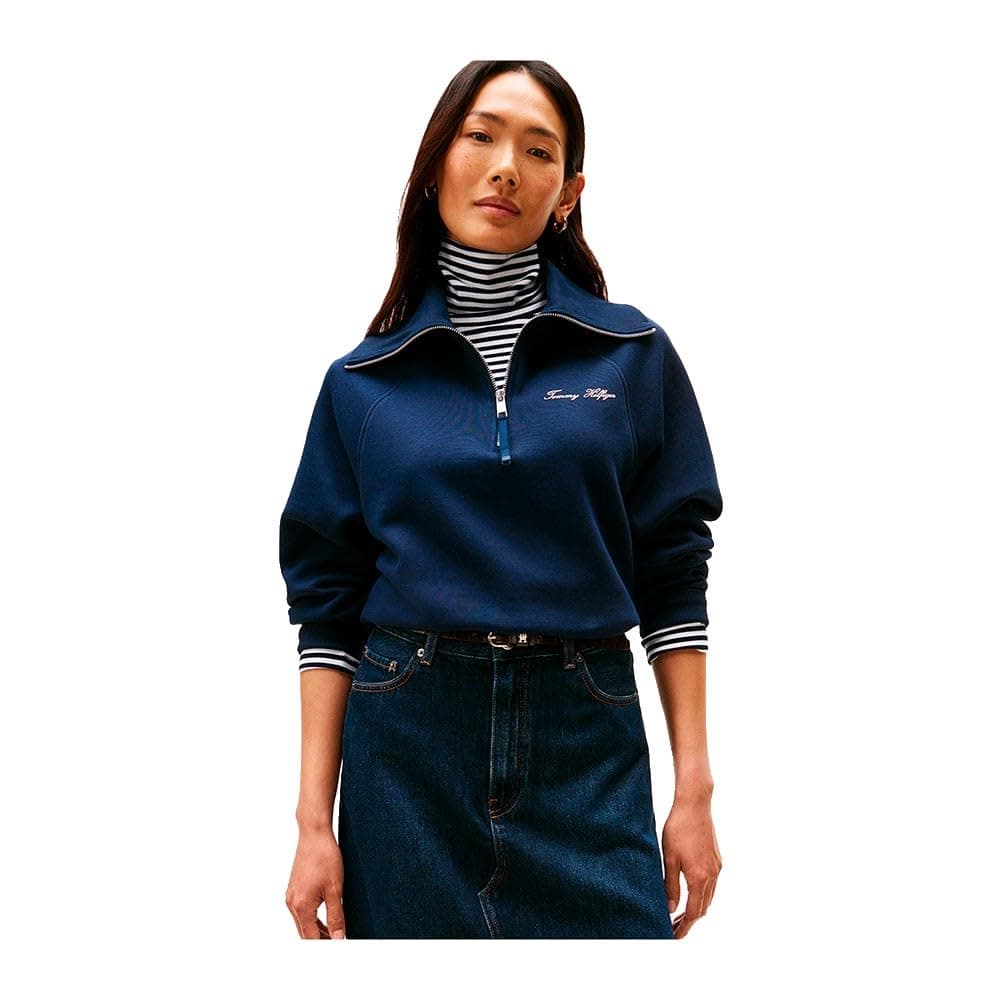 Tommy Hilfiger Sudadera con Cremallera Mujer Classic Script Fleece Media Cremallera