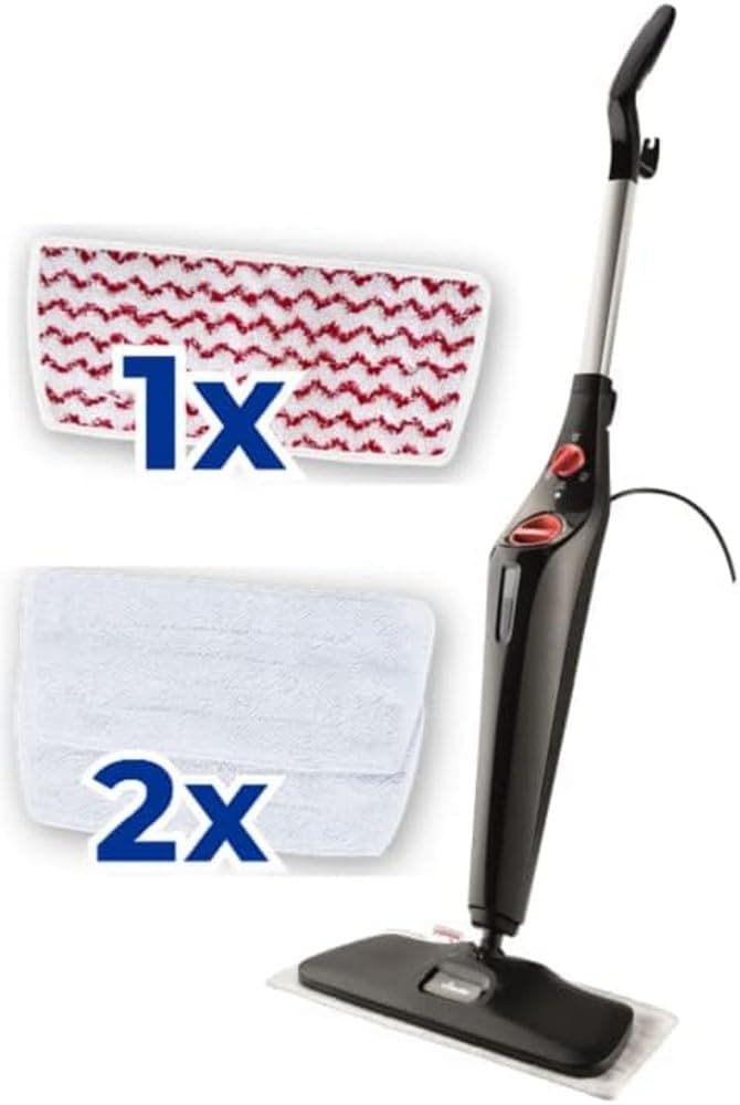 Vileda Steam Plus XXL Dampfreiniger | Hygienischer Bodenreiniger mit PowerPad und 2 Mikrofaserbezügen - Für große Flächen, Fliesen, Laminat & Parkett | Aufheizzeit: 15 Sekunden | Eco-Verpackung