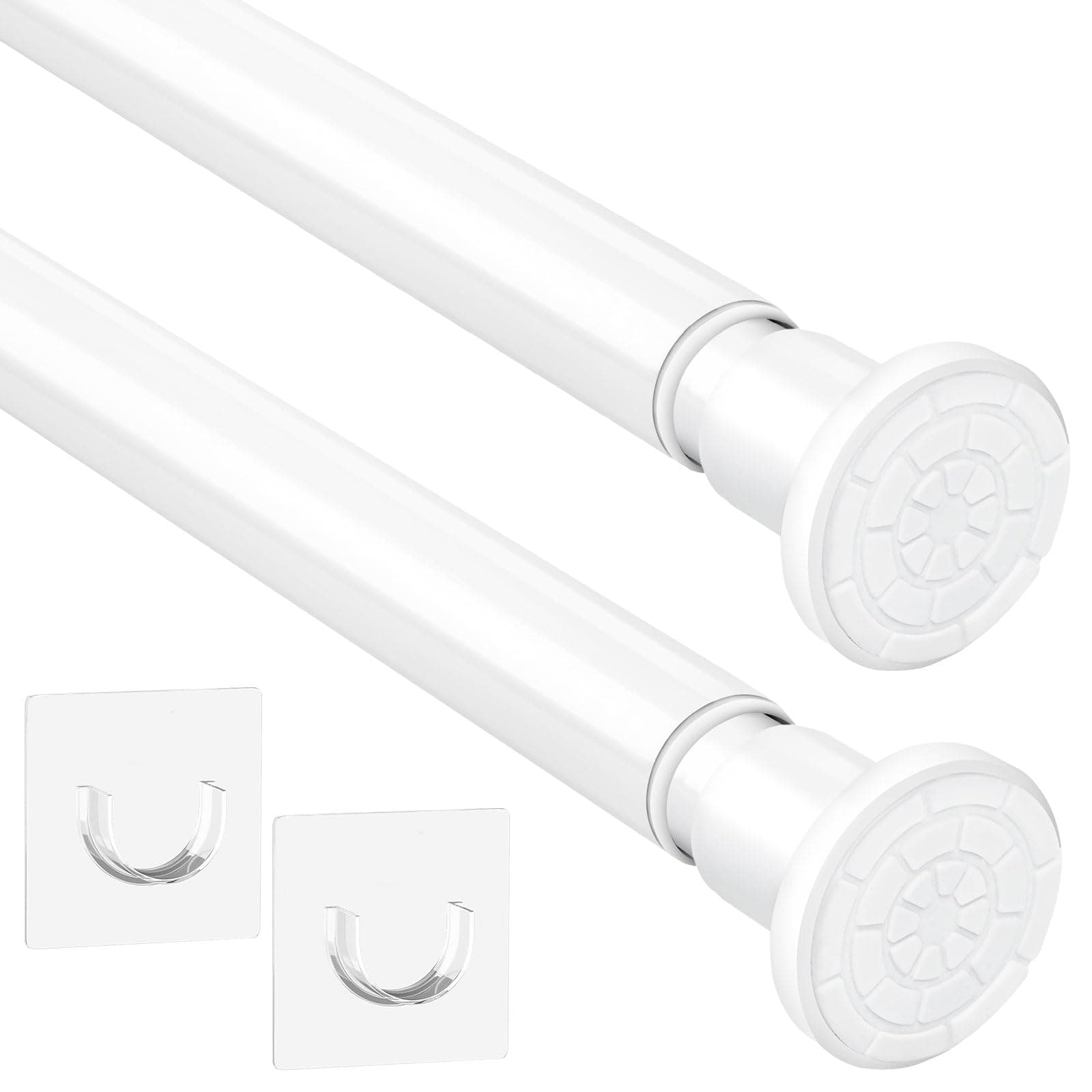2 Pièces Tringle à rideau de douche blanche sans perçage tringle à rideau réglable 71-199 cm tringle télescopique antidérapante rideau cuisine salle de bains armoire à chaussures étagère