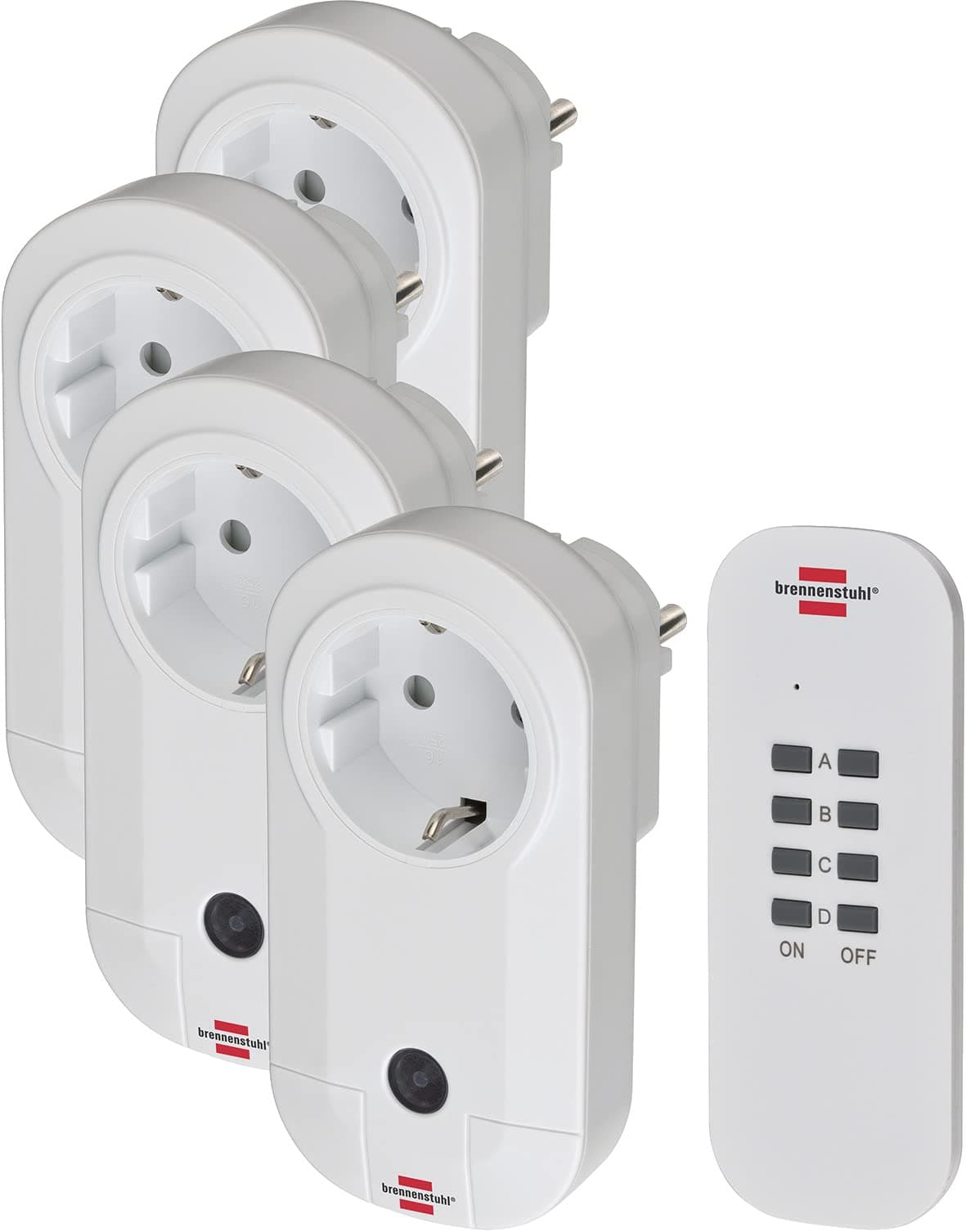 Brennenstuhl Funkschalt-Set RC CE1 4001, 4er Funksteckdosen Set (Innenbereich, mit Handsender und erhöhtem Berührungsschutz) weiß