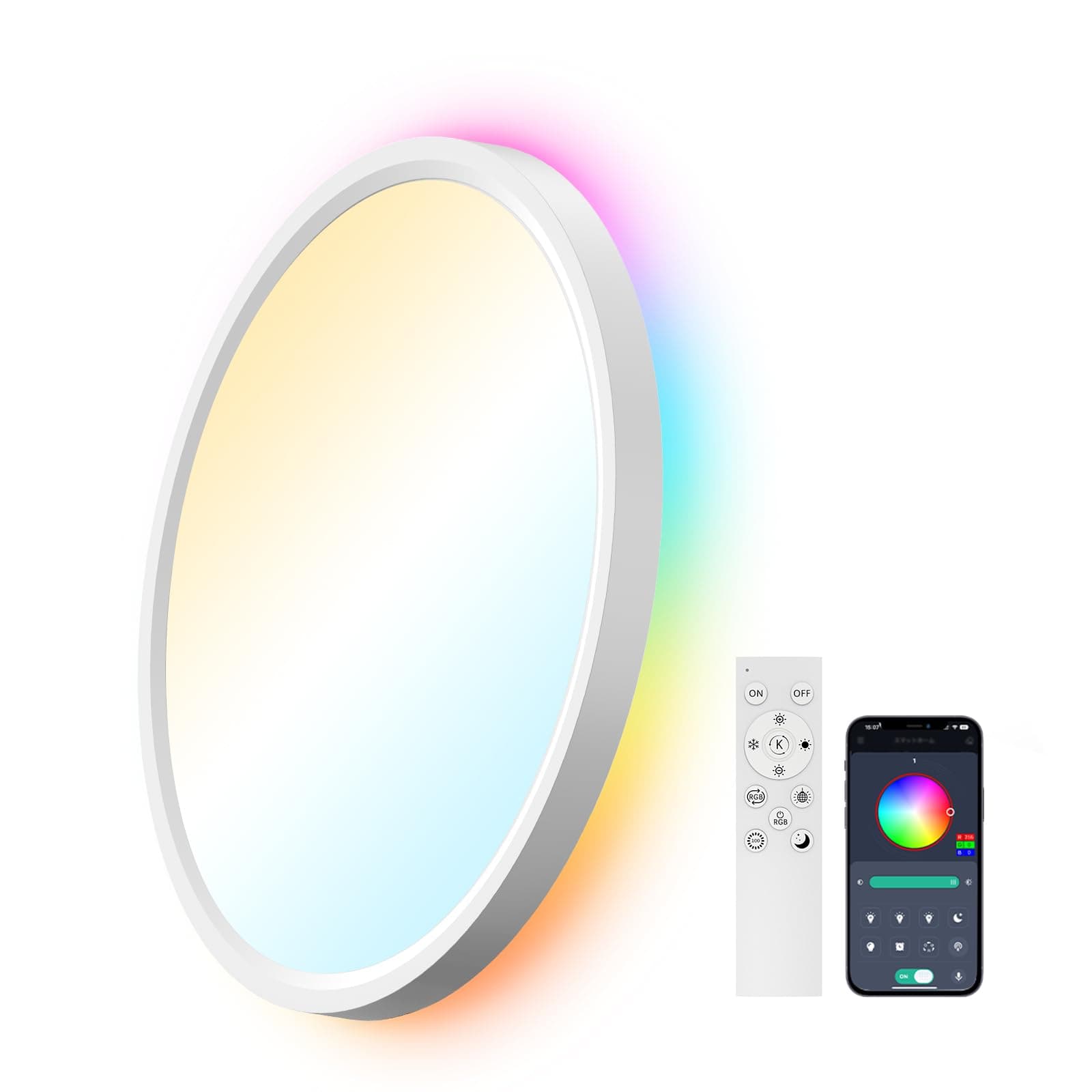 AIKVSXER Plafón LED Inteligente 24W Ø30 cm, Luz RGB Multicolor con Cambio de Color, Iluminación Blanca Regulable 3000–6500K, Control Remoto y App, Perfecto para Dormitorio, Salón y Espacios de Ocio