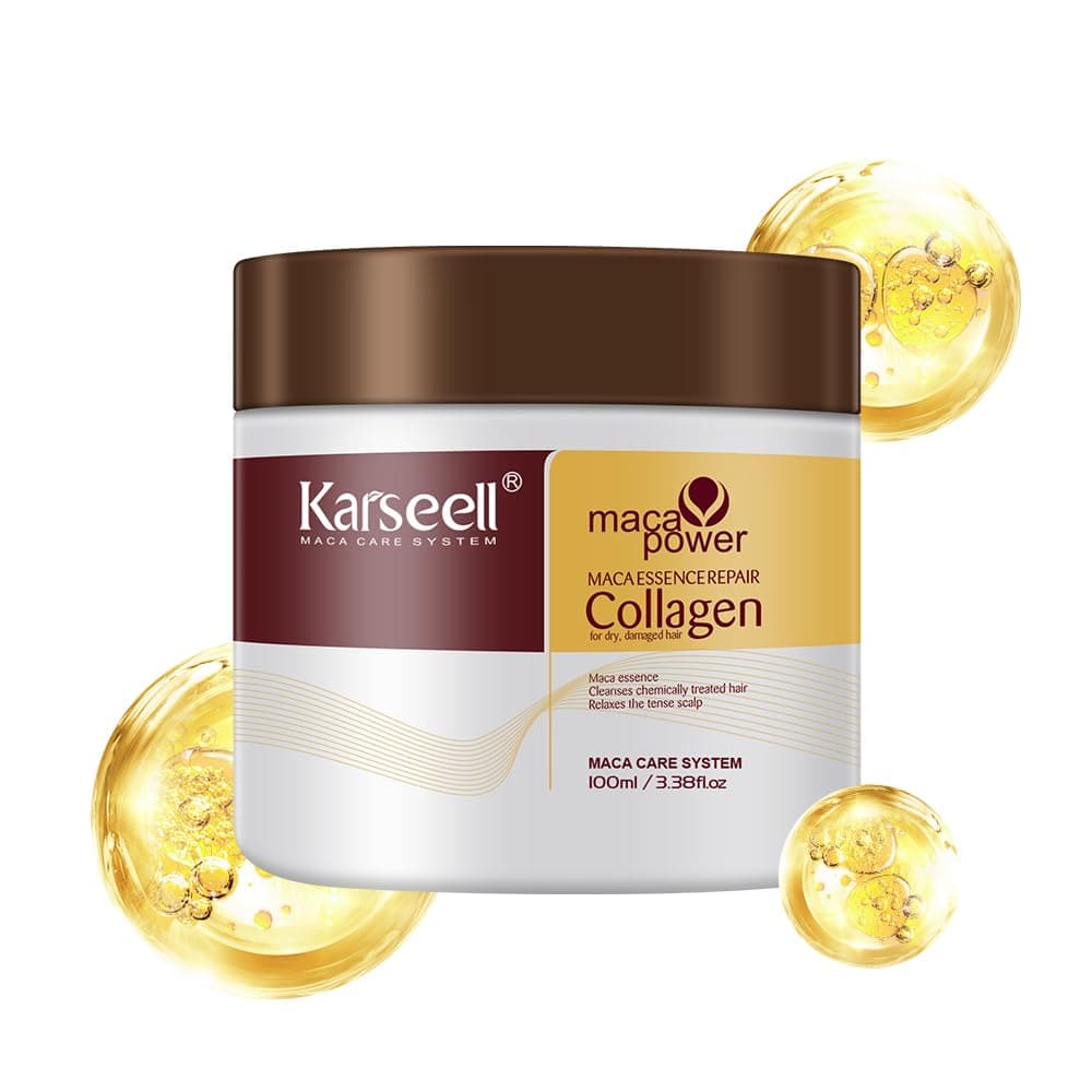 Karseell Kollagen Haarmaske 100ml, Arganöl Haarpflege Tiefenreparatur Kollagen Haarmaske für Sehr Trockenes Haar, Geschädigtes Haar, Alle Haartypen