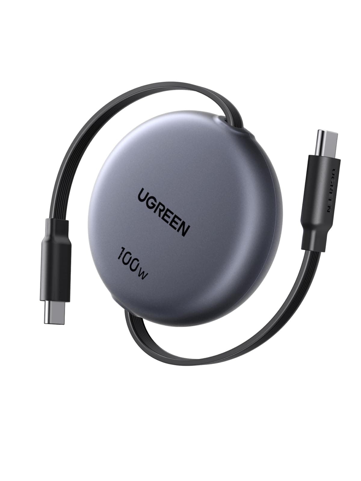 UGREEN Einziehbares USB-C-auf-USB-C-Ladekabel 100 W, Schnellladung, 4-Länge verstellbar (0,36/0,6/0,82/1 m), Auto-Rücklauf-Typ-C-Kabel für MacBook, iPad, iPhone Air/17/16, Galaxy S25 (Space Grau 1m)
