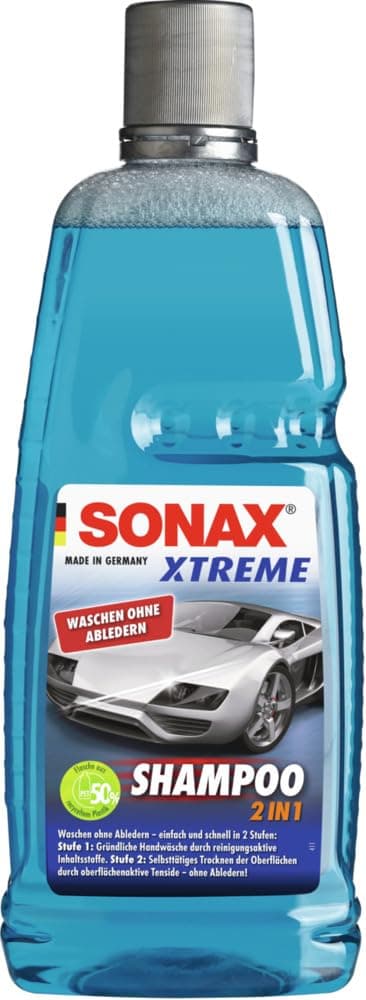 SONAX XTREME Shampoo 2 in 1 (1 Liter) Autoshampoo Konzentrat ohne Abledern zur Reinigung lackierter Oberflächen, Metall, Glas, Kunststoff & Gummi | Art-Nr. 02153000