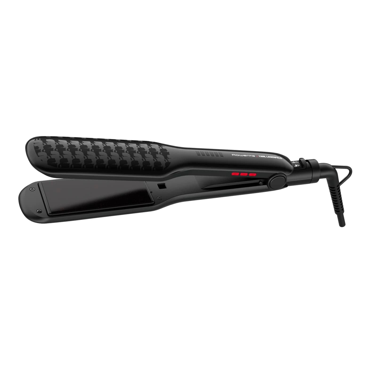 Rowenta x KARL LAGERFELD Extra Liss Piastra per Capelli, Superficie Larga, 6 Temperature, Riscaldamento Rapido, Rivestimento in Cheratina, Nero, SF411L