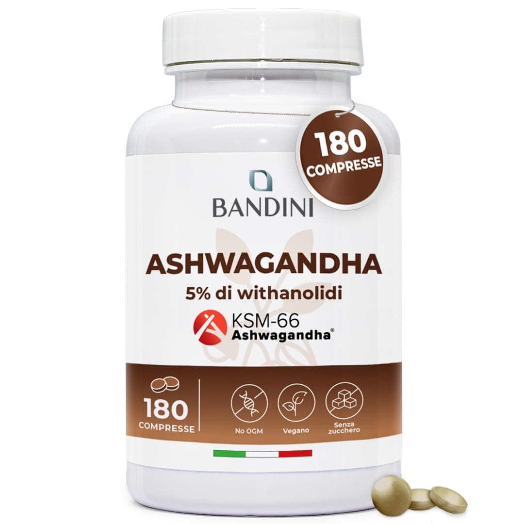 Bandini® Ashwagandha KSM-66® Vegan - 180 Compresse (6 Mesi) - Withania Somnifera - Integratore Naturale di Ginseng Indiano - Rimedio Ayurvedico per Stress, Mente e Corpo - 5% di withanolidi - KSM Pura