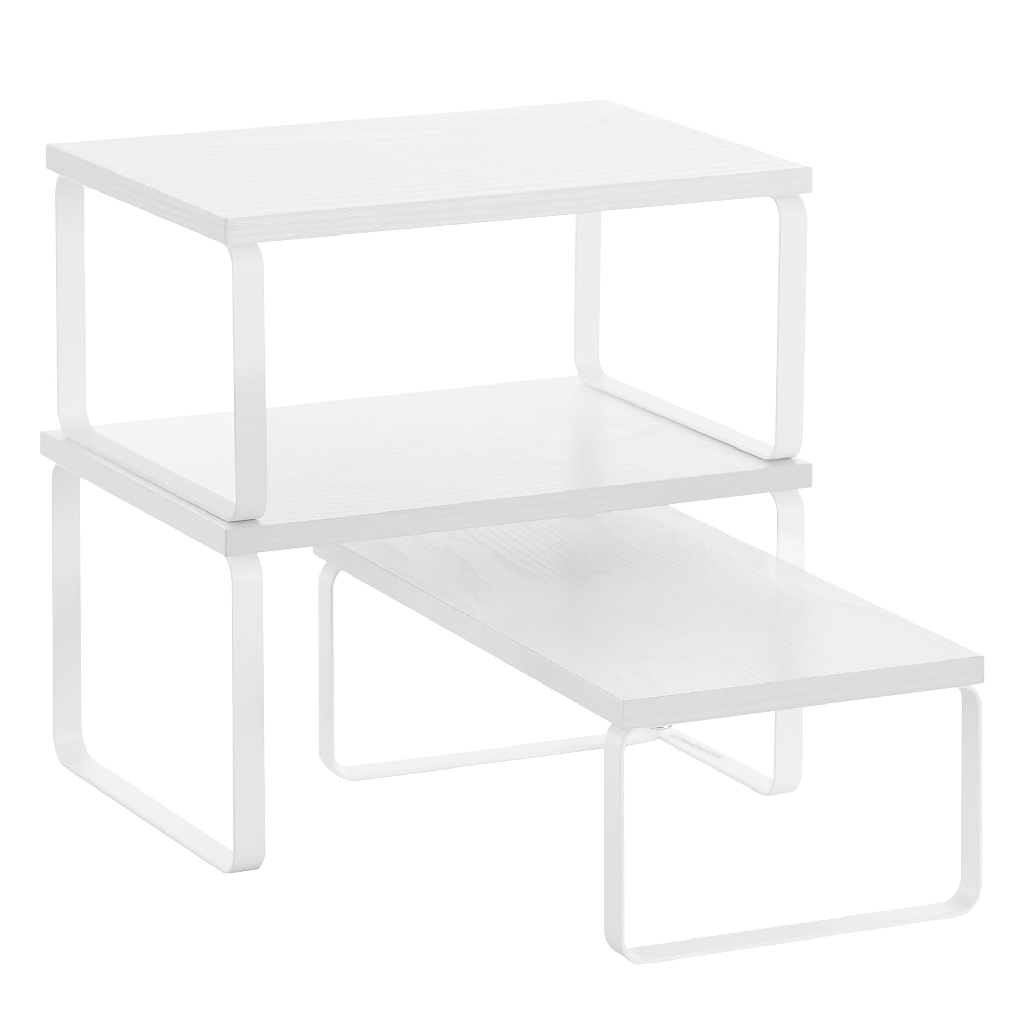 SONGMICS Gewürzregal, 3er Set Küchen-Organizer, Küchenregal, stapelbar, erweiterbar, Metall und Holzwerkstoff, schneeweiß-mattweiß KCS220W01