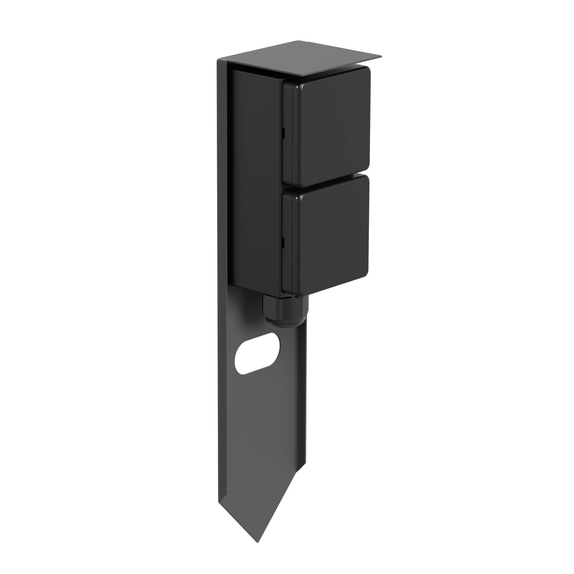 ledscom.de Garten Steckdosensäule PIWI mit Erdspieß für außen, IP44, 2-Fach, Edelstahl, anthrazit, eckig, 30 cm