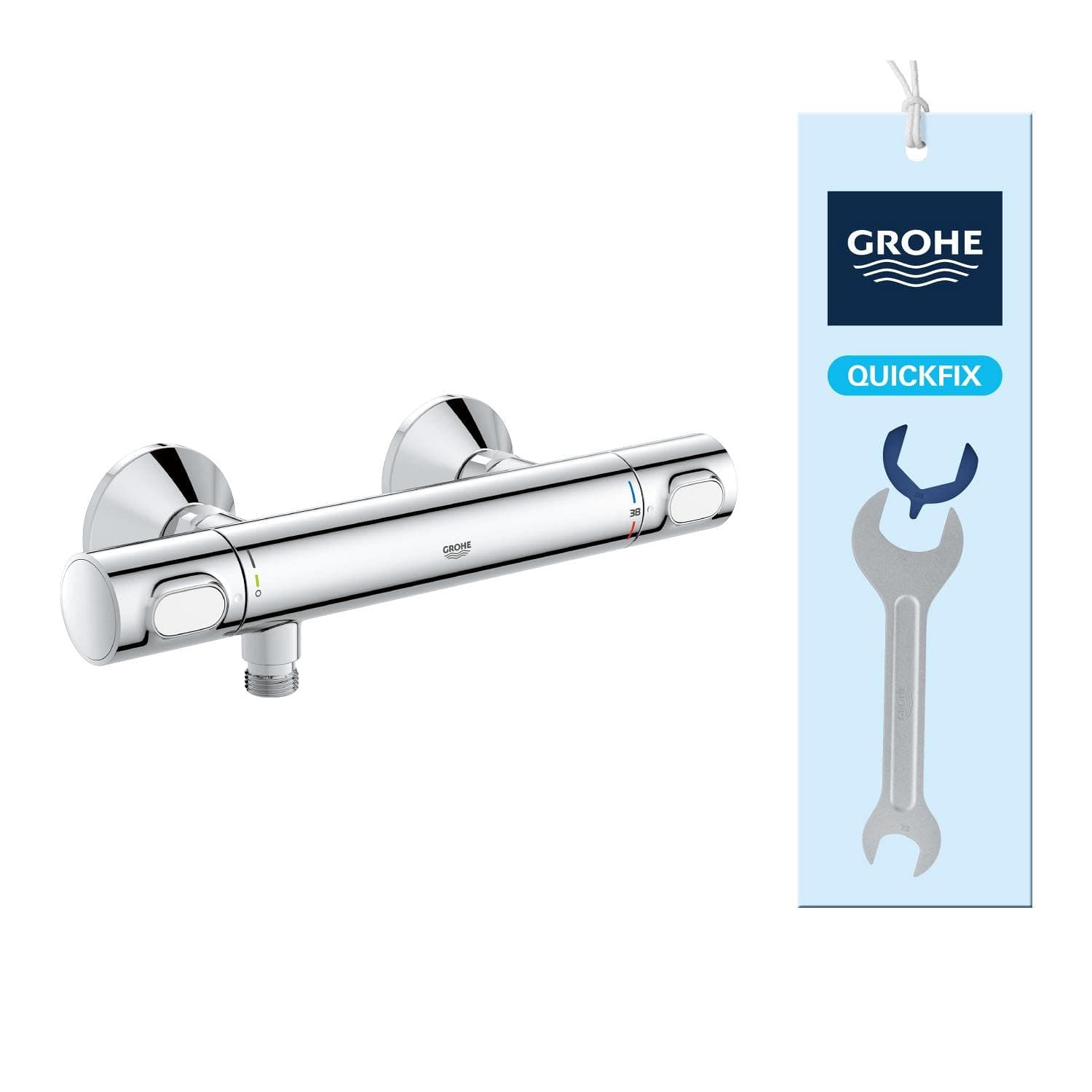 GROHE Precision Flow: Termostato de ducha, ahorro agua (temperatura constante, bloqueo antiquemaduras 38°C, botón de ahorro de agua, incluye herramienta 3 en 1), cromo, 34840000