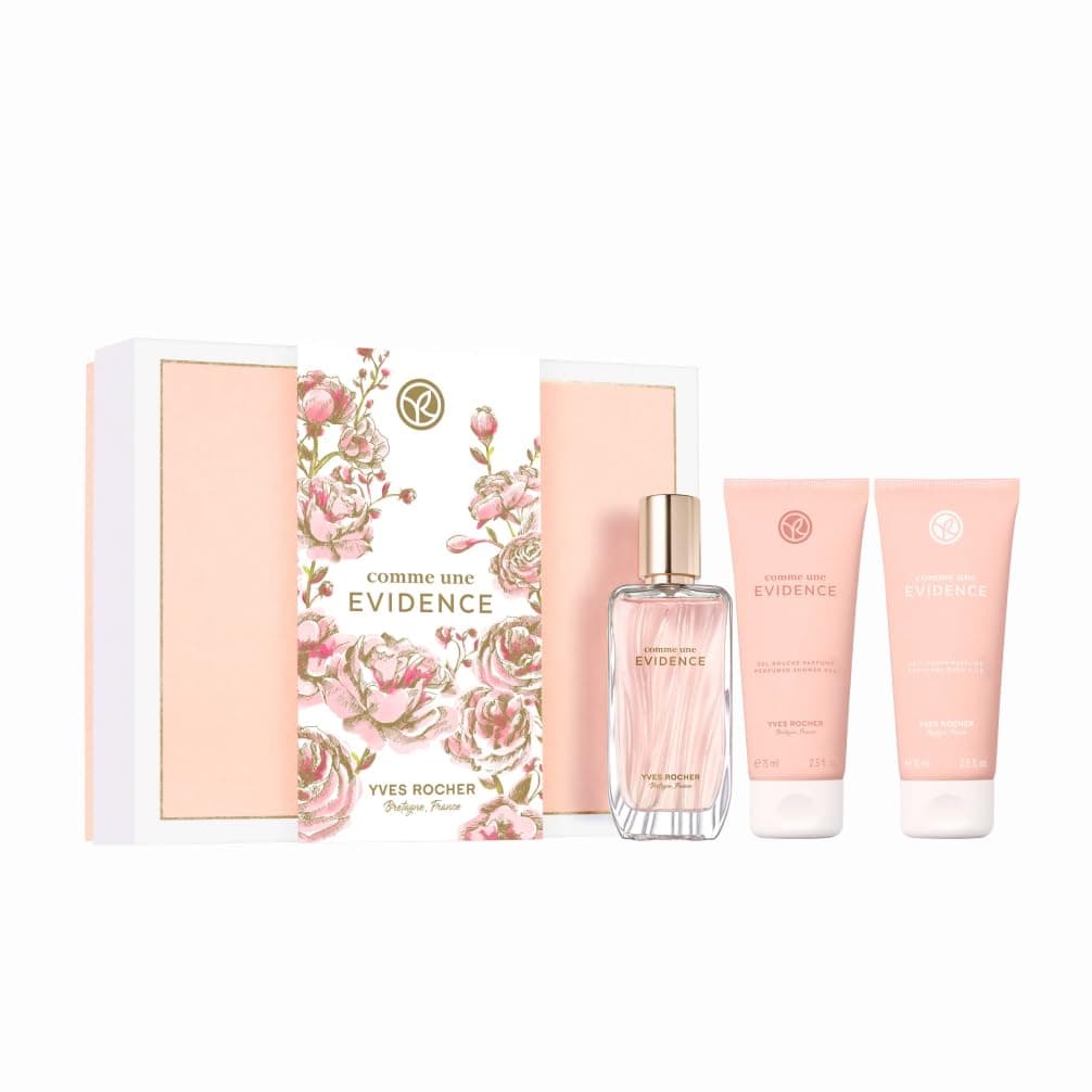 Yves Rocher COMME UNE EVIDENCE - Set de Regalo para Mujer: Eau de Parfum 50 ml, Gel de ducha perfumado 75 ml & Leche corporal perfumada 75 ml - Edición Limitada - Idea de Regalo Día de la madre