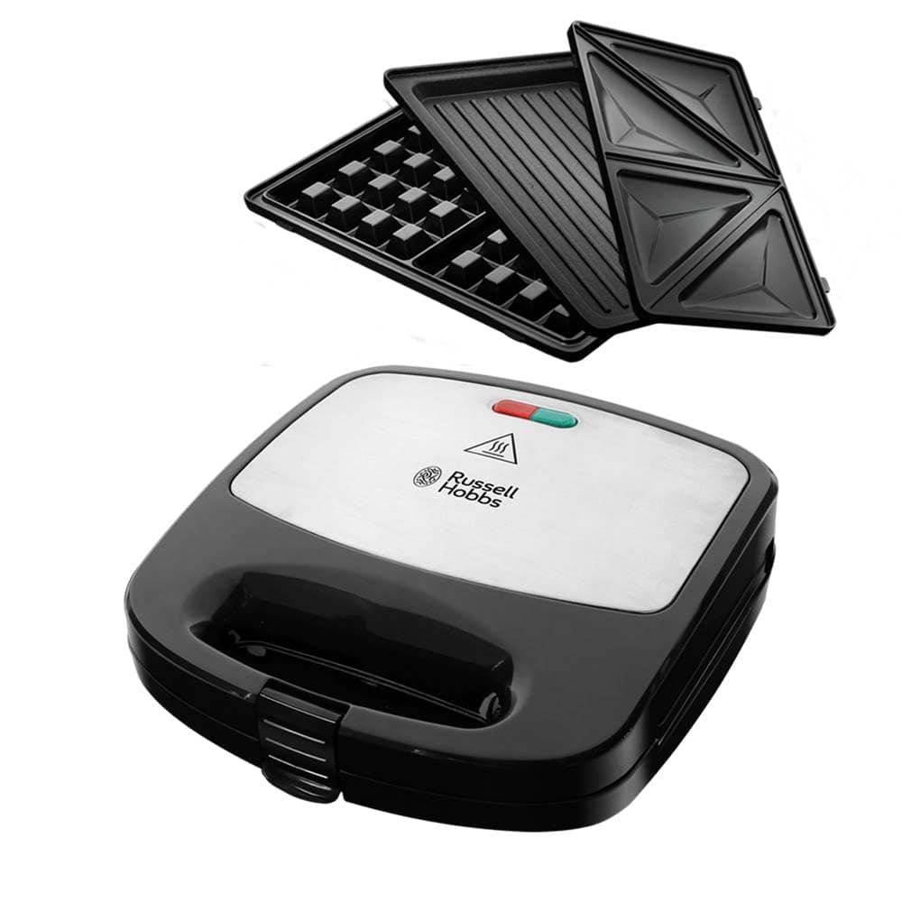 Russell Hobbs Sandwicheras [3 en 1: gofrera, tostadora, grill] Fiesta (750 W, placas antiadherente aptas para lavavajillas, accesorios disponibles (no incluidos): cake pop, donut, churros) 24540-56
