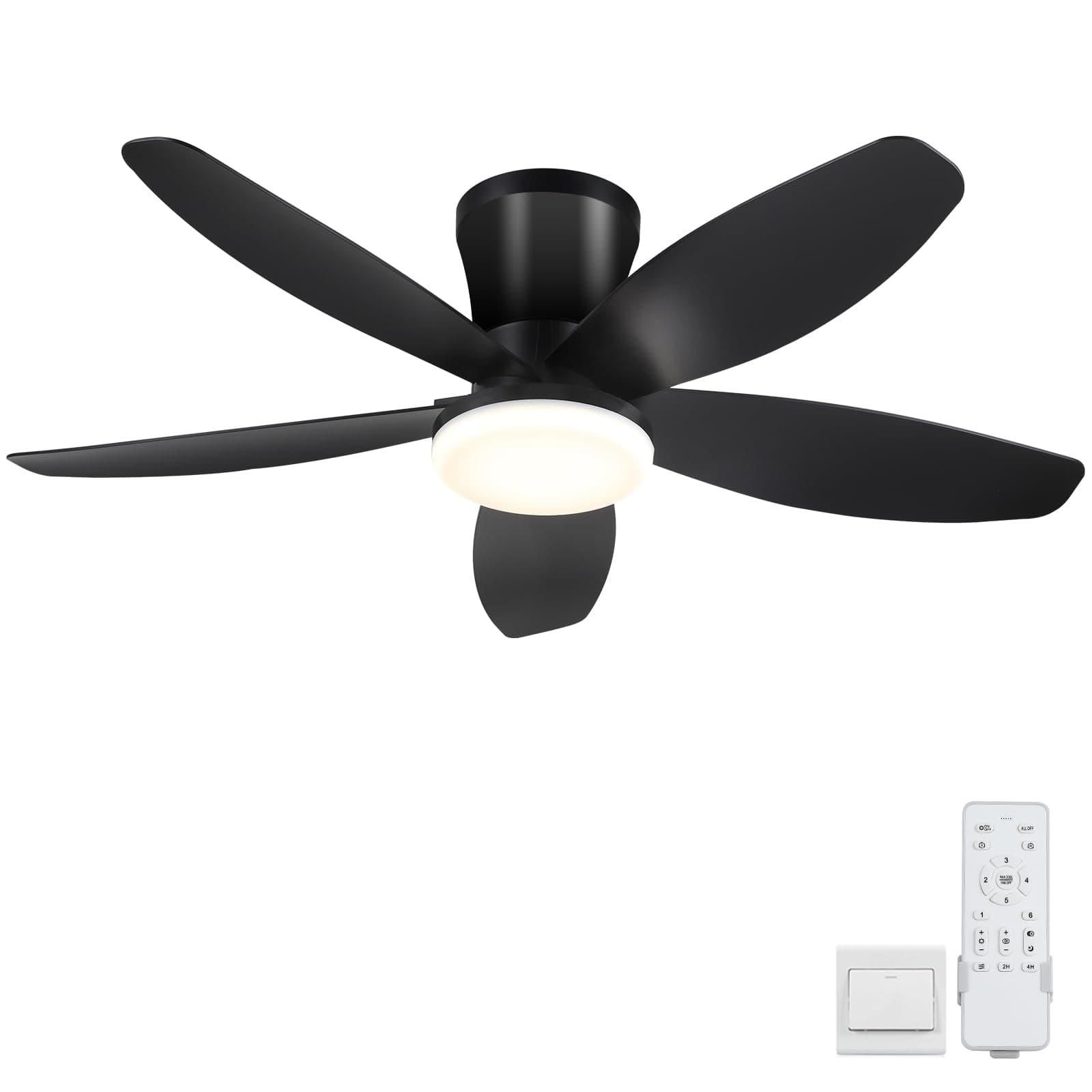Ventilatori a soffitto con luci-92CM Ventilatore a soffitto a basso profilo con luce e controllo remoto/APP,DC reversibile, LED dimmabili Ventilatori a soffitto moderni per camera da letto(Nero)