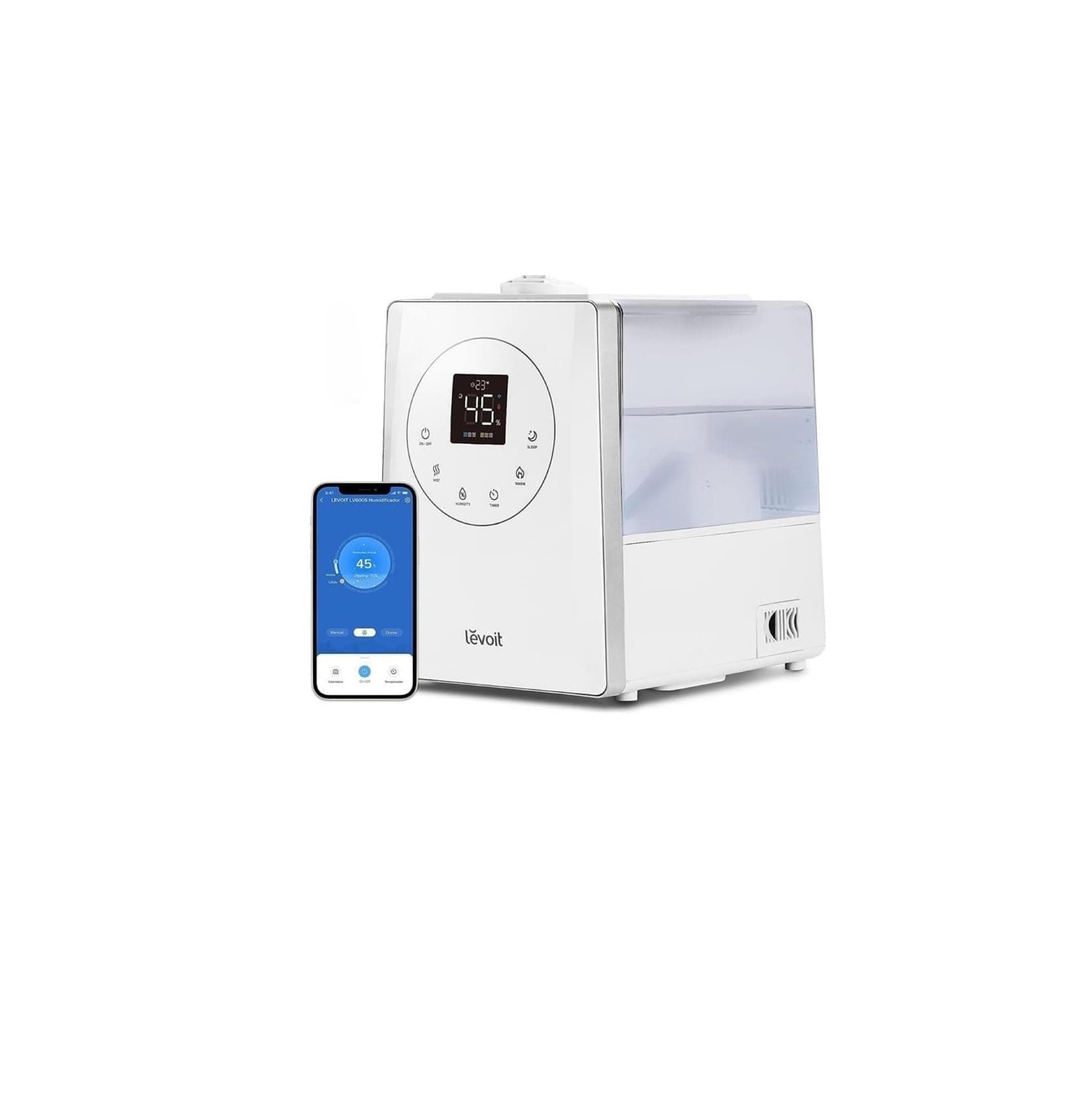 LEVOIT Humidificador 6L para Bebés, Modo de Sueño Silencioso 25dB, Niebla Fría&Caliente con Aromaterapia a 36H y 40-70m², Smart Control Compatible con APP, Temporizador, Blanco，Top-Fill