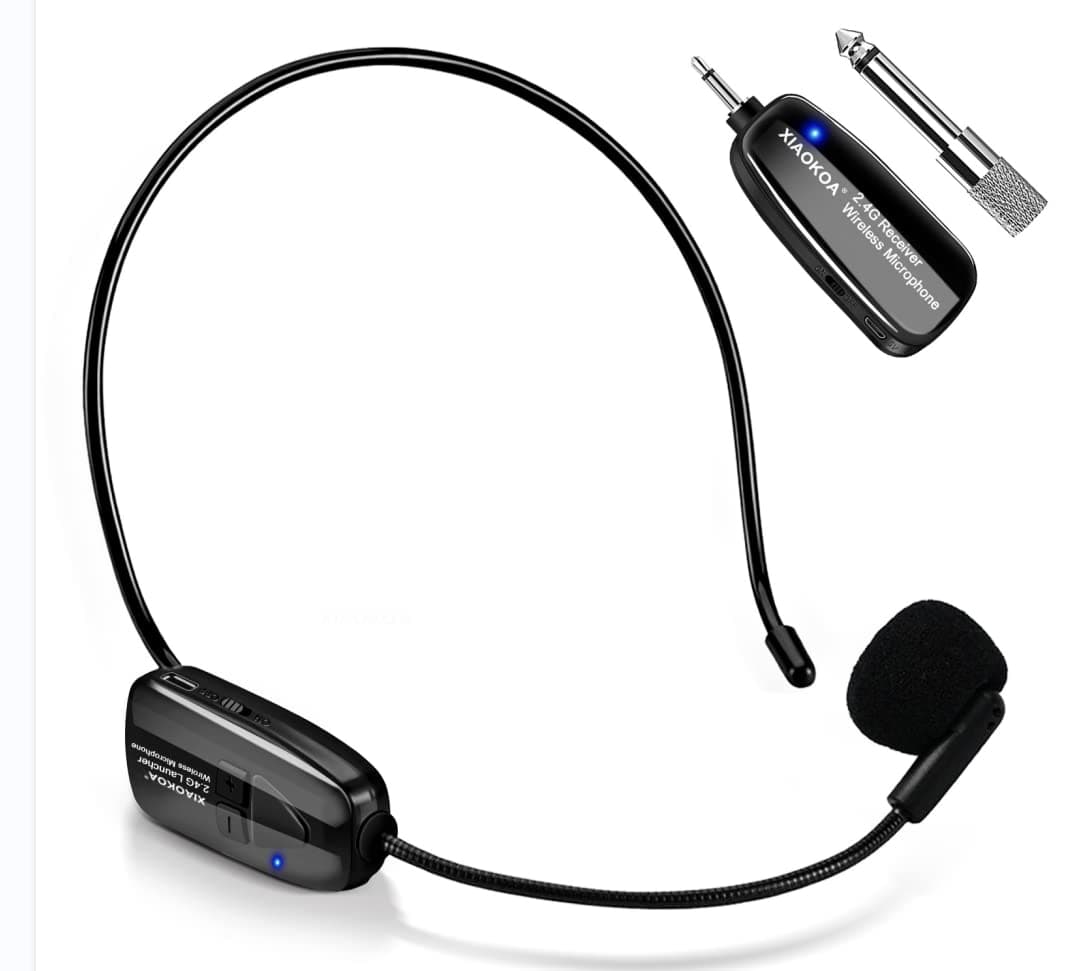 XIAOKOA 2.4G micrófono inalámbrico, la transmisión inalámbrica Estable 40m,Auriculares y de Mano 2 en 1,para el Amplificador de Voz, Altavoces