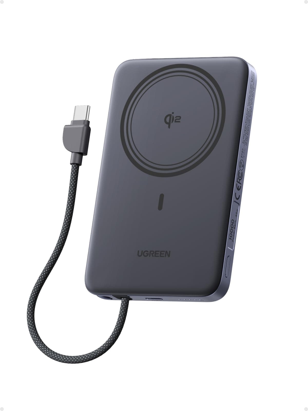 UGREEN MagFlow Air Qi2 15W Ultra Slim Batterie Externe 10000mAh Câble USB C PD 30W Compatible avec MagSafe iPhone 17 16 15 14 13 12 Air Plus Pro Max Power Bank Induction Charge Magnétique (Gris)
