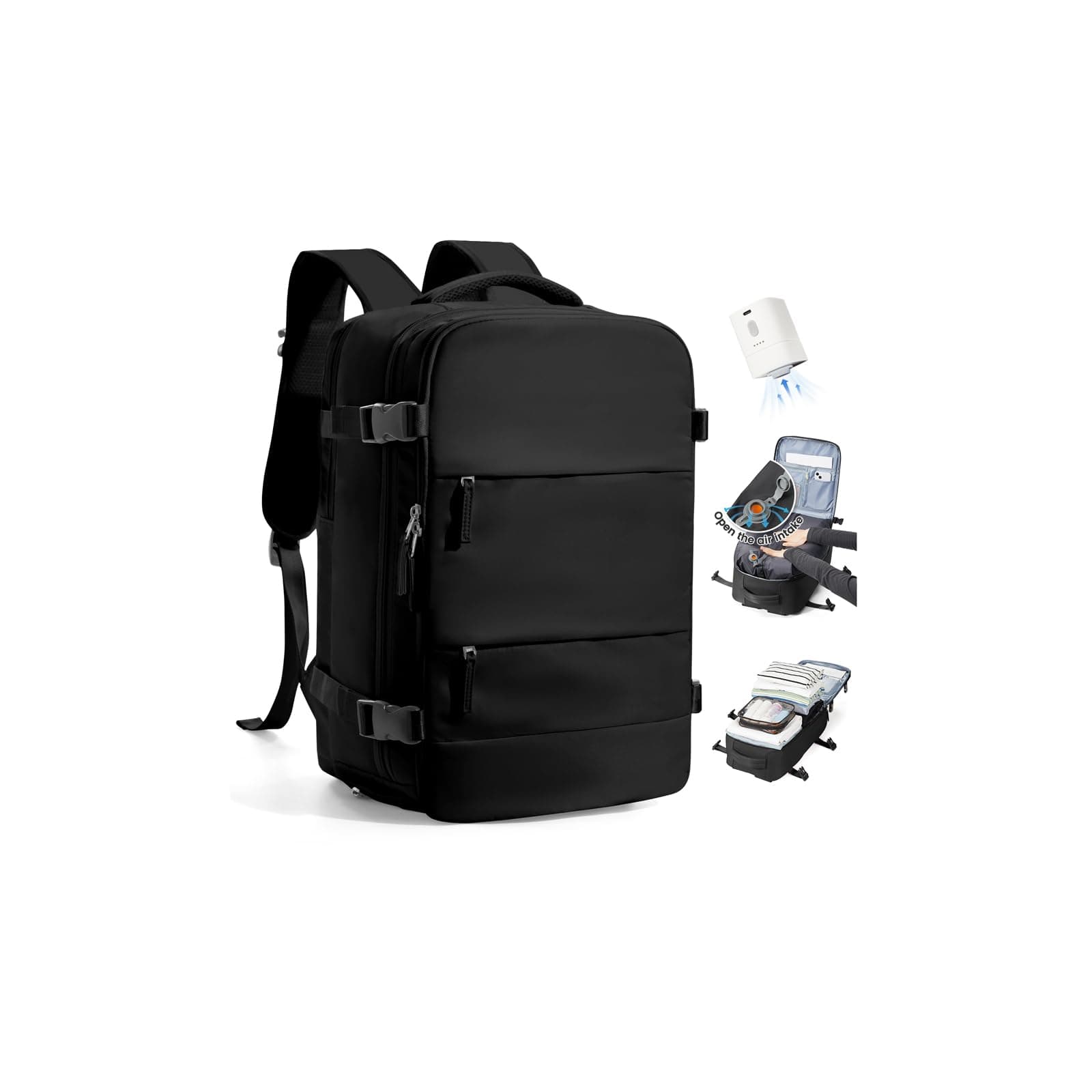 SZLX Sac à Dos Sous Vide Voyage 40x30x20 avec pompe Bagage Cabine 40x30x20 Ryanair Wizz air Easyjet Bagage à Main Sac pour Ordinateur Portable 14 Pouces Femme Homme avec Compartiment Chaussures