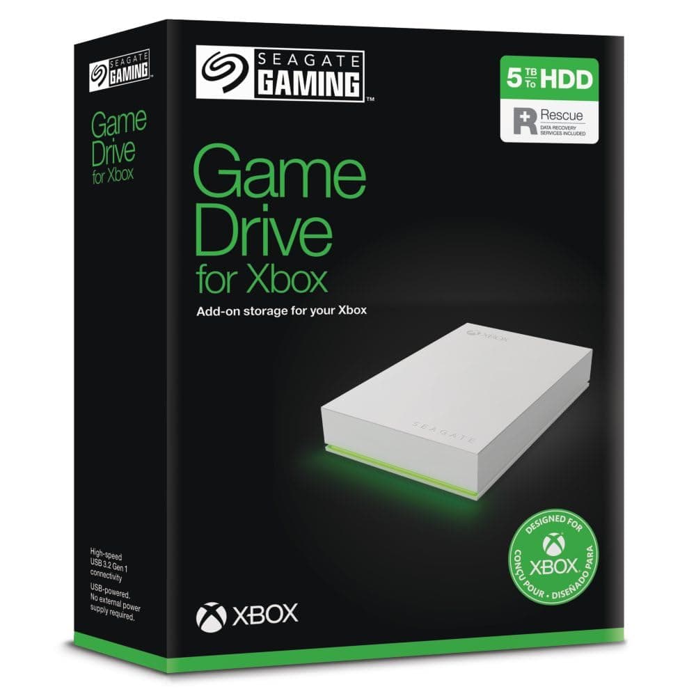 Seagate Game Drive for Xbox 5TB, Unidad de disco duro (HDD) externa portátil, USB 3.2 Gen 1, negra, certificación Xbox, LED RGB, Rescue Services (STKX5000100)