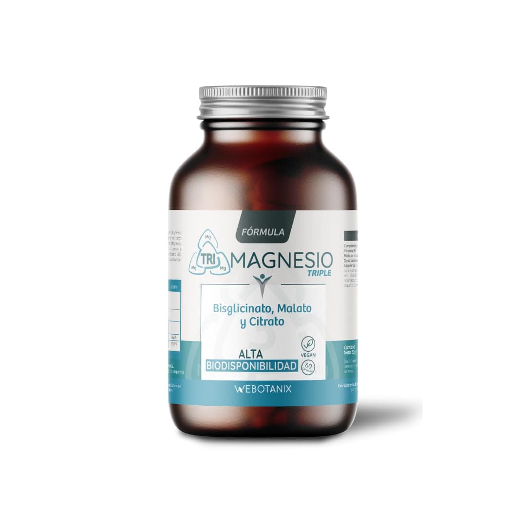 WeBotanix | Fórmula Triple Magnesio | 60 Cápsulas Vegetales | Bisglicinato, Dimagnesio Malato y Citrato de Magnesio y Vitamina B6 | Con Vitamina B6 para Energía, Bienestar y Salud Muscular | Vegano