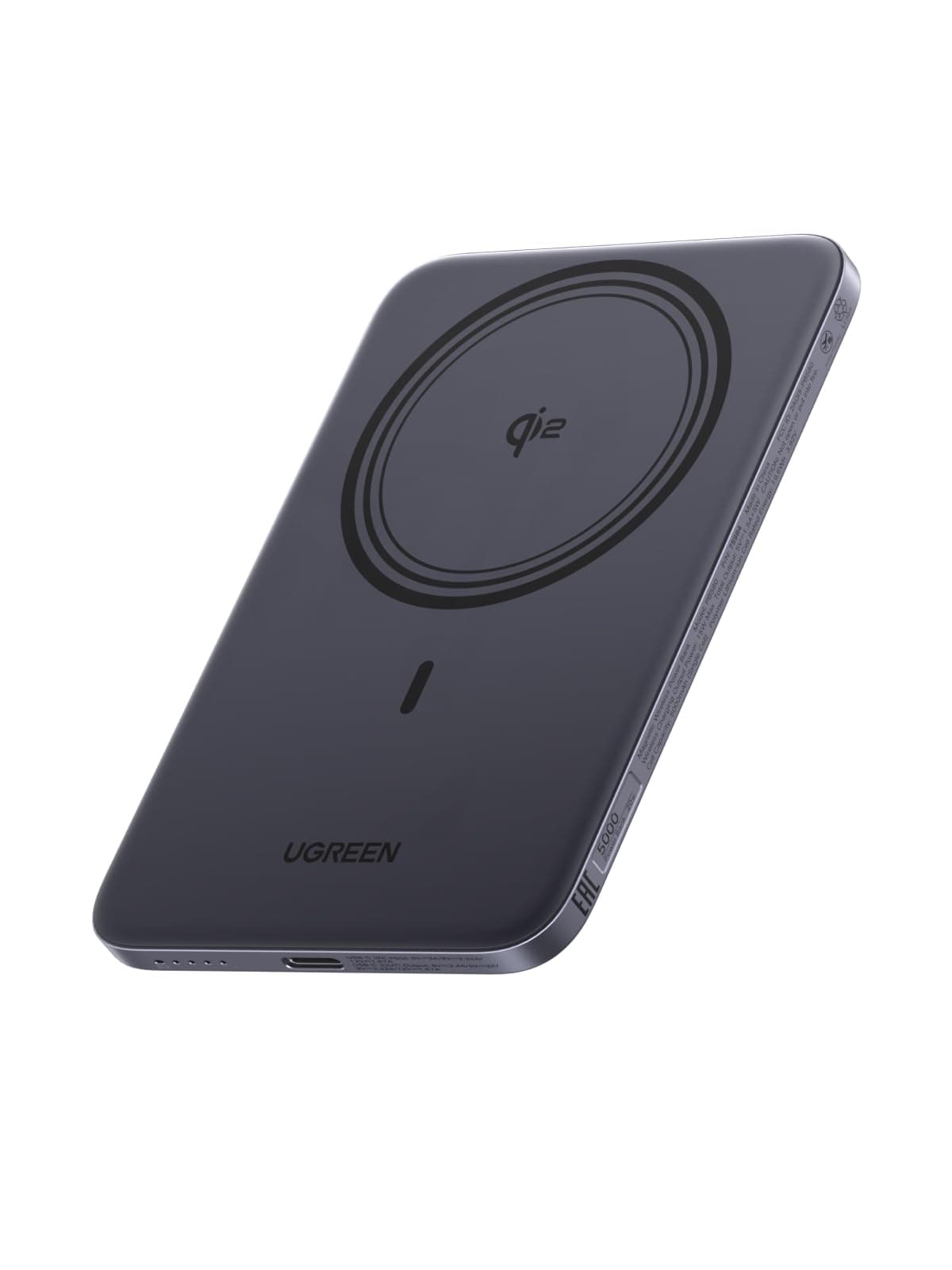 UGREEN MagFlow Air Power Bank, Ultra Slim 5000mAh 15W Magsafe Powerbank, Qi2-zertifiziert, PD 20W Schnellladung, Ergonomisches Design, MagSafe-Kompatibel, Für17/16/15/14/13/12, Grau