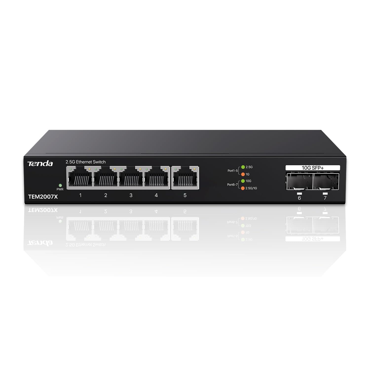 Tenda Switch Ethernet 2.5 Gigabit 5 Porte con 2 porte SFP+ 10 G (Plug and Play, senza ventola, alloggiamento in metallo, nero) (TEM2007X)