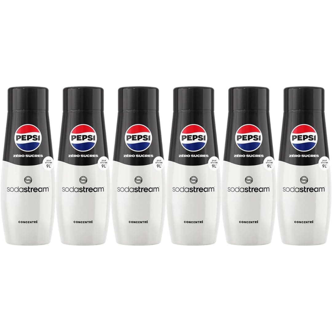Sodastream Lot de 6 Concentrés Pepsi Zéro Sucres pour Machine à Eau Pétillante et Soda | Préparez jusqu'à 9 Litres de Pepsi en Quelques Secondes, Goût Original, 440ml