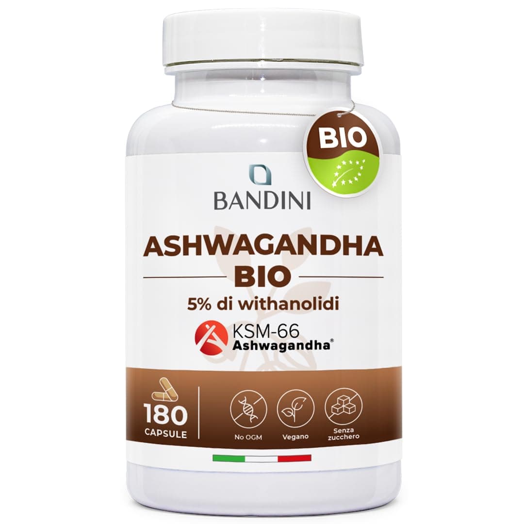 Bandini® Ashwagandha BIO KSM-66® Vegan (180 Capsule) - Withania Somnifera 100% Biologica con il 5% di Withanolidi - Integratore Naturale Qualità Premium KSM Pura - Rimedio Ayurvedico per Mente e Corpo