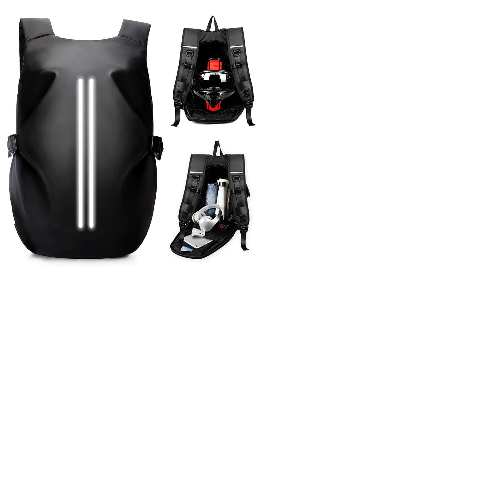 HYC00 Mochilas de Motocicleta para Hombres Mujer, Mochila para Casco Impermeable Bolsa Reflectante para Casco de Motocicleta Mochila de viaje de Gran Capacidad para Cascos de Moto Bicicleta,Negro S