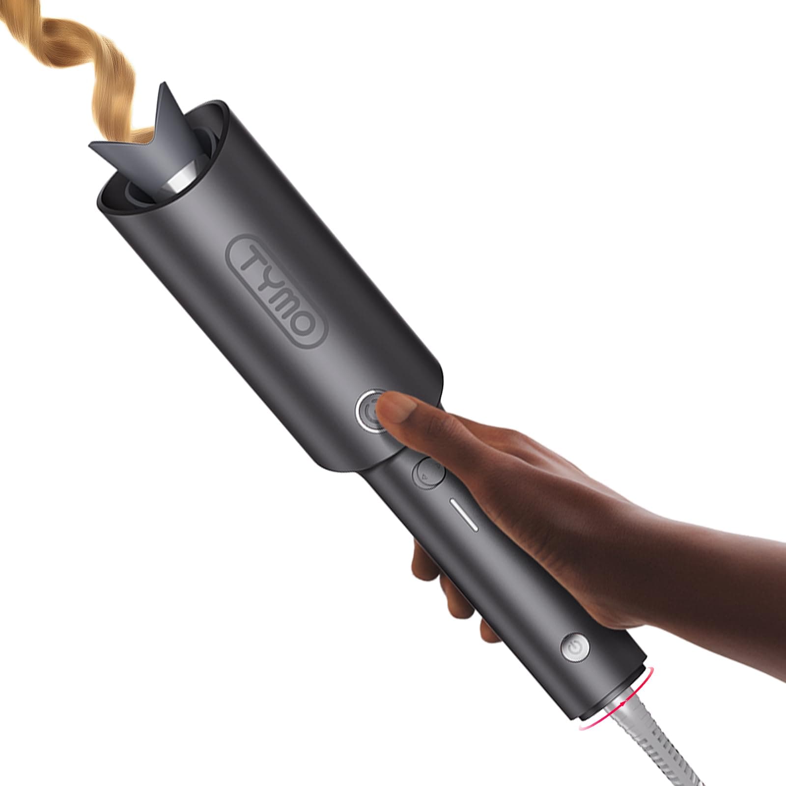 TYMO CURLPRO Rizador de Pelo Automático - Portátil Moldeador Tenacilla de Pelo Automatico de 25 mm, 160-210℃, Rizos Grandes Fácilmente, Plancha Pinzas Rizadora Cerámica, Antiquemaduras, Gris Metálico