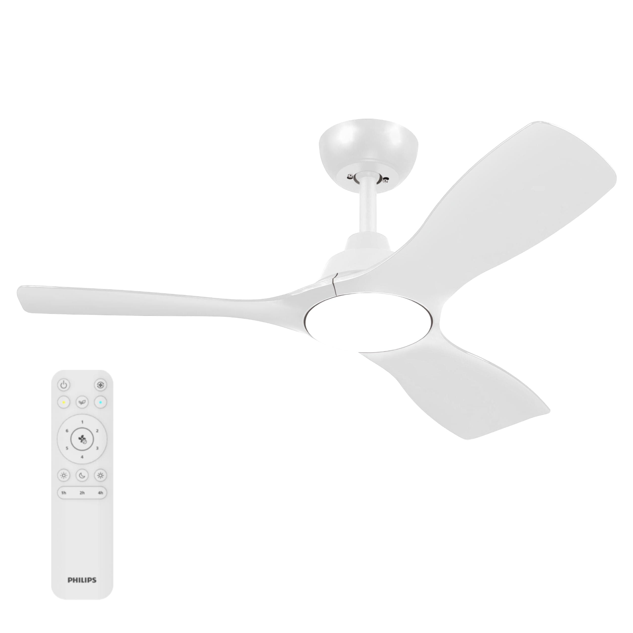 Philips Olas Ventilador de Techo con Luz LED, 3 aspas Fijas, Diámetro 107 cm, 2650 Lúmenes, Luz Blanca Ajustable de 3000 K a 6500 K, Regulable al 5%, Mando a Distancia Incluido, Blanco