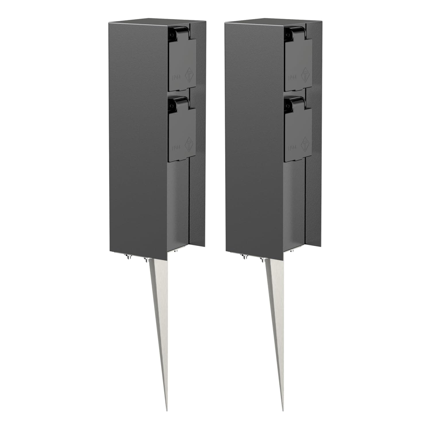 ledscom.de 2 Stück Garten-Steckdosen-Säule POMI mit Erdspieß für außen, IP44, 2-Fach, anthrazit, eckig, 23cm