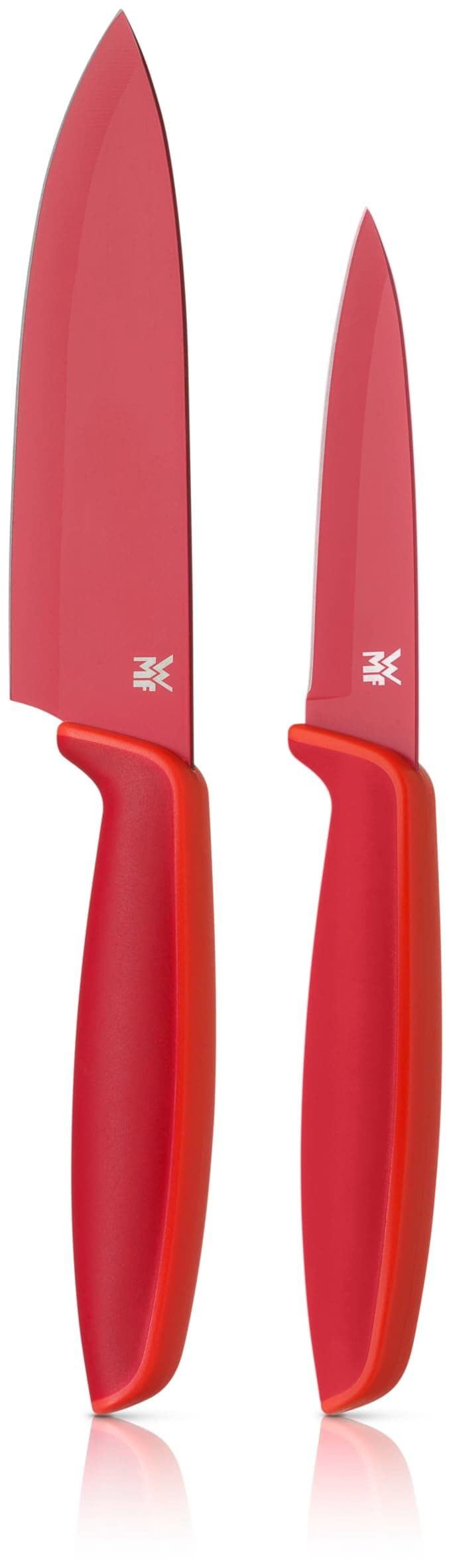 WMF Touch Messerset 2-teilig – scharfes Küchenmesser-Set aus Spezialklingenstahl, antihaftbeschichtet und ergonomisch geformt, mit Schutzhüllen, bestehend aus Kochmesser und Gemüsemesser, rot