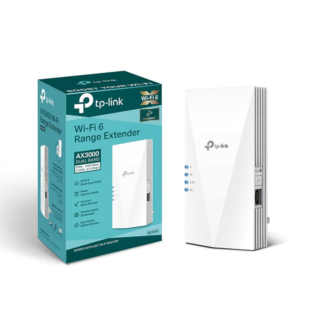 TP-Link RE700X Ripetitore WiFi 6 Dual-Band AX3000Mbps, WiFi Extender e Access Point, 1 Porta Gigabit, MU-MIMO, Beamforming, Amplificatore Segnale Wi-Fi, TP-Link Onemesh