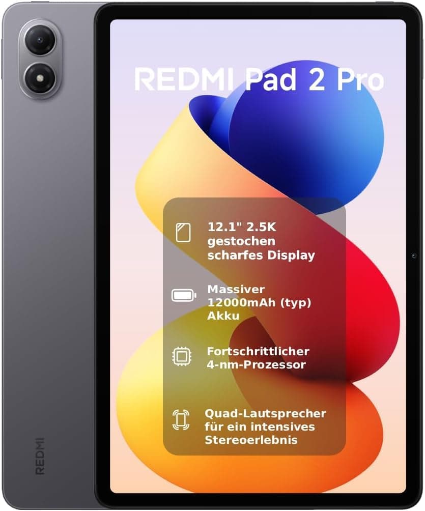 XIAOMI REDMI Pad 2 Pro, 8 + 256 GB, 12,1" 2,5 K 120 Hz, batteria gigante da 12.000 mAh (tipo), processore 4 nm, connettività continua, grigio grafite, WiFi