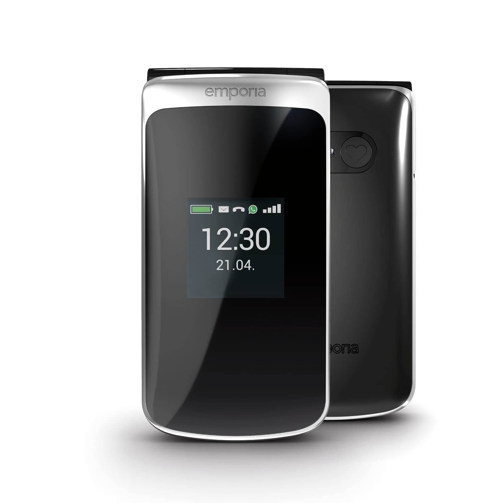 Emporia TOUCHsmart.2 - Nouvelle édition, téléphone Mobile 4G pour Personnes âgées, clé dédiée pour Whatsapp et Application de Messagerie, Volume élevé, écran Couleur 3.25", Socle de Charge, Noir