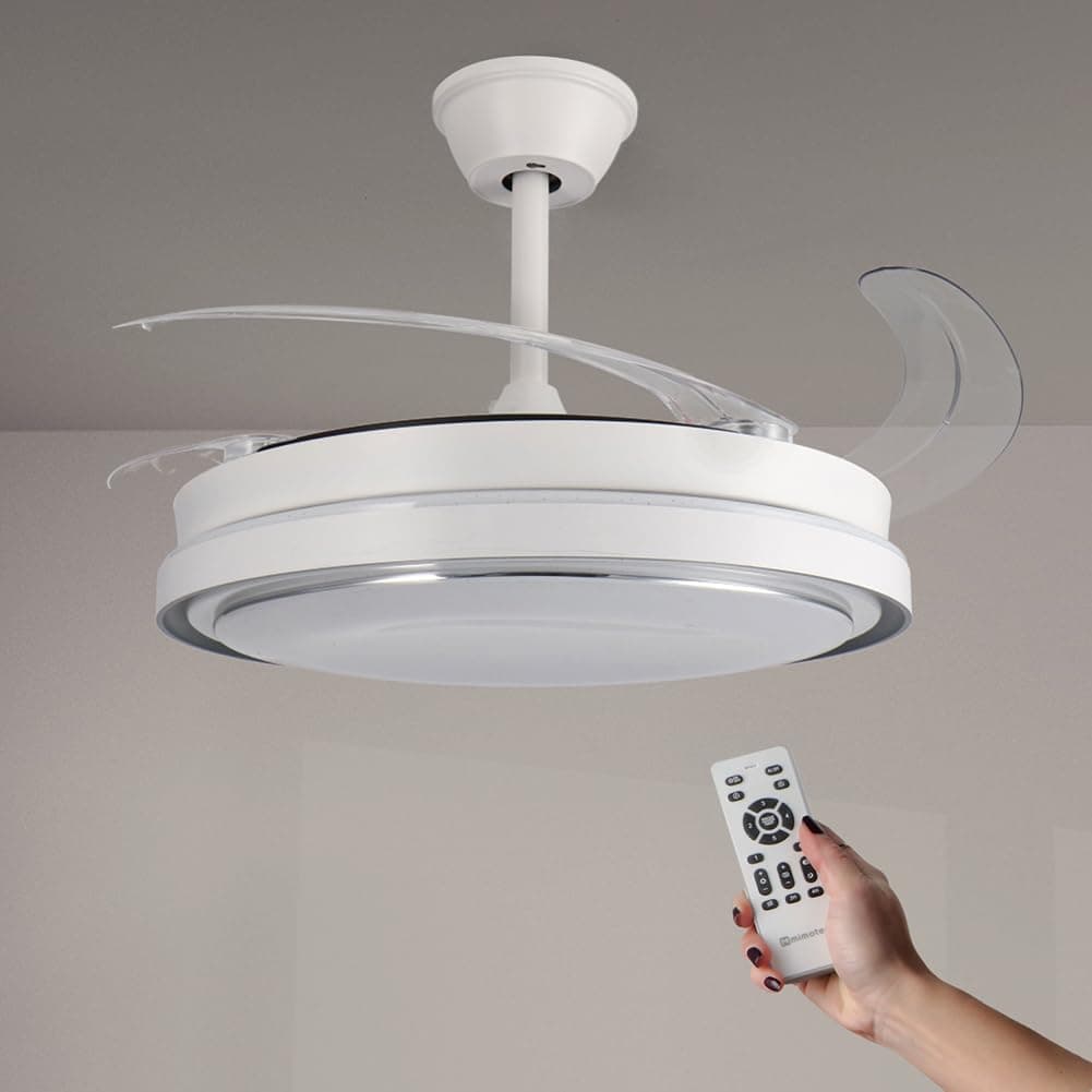 M mimotec - Ventilador de Techo con luz Led White Hood Star, Mando a Distancia, Motor DC, 6 velocidades, Silencioso, Aspas retráctiles, función verano-invierno, temporizador, CCT