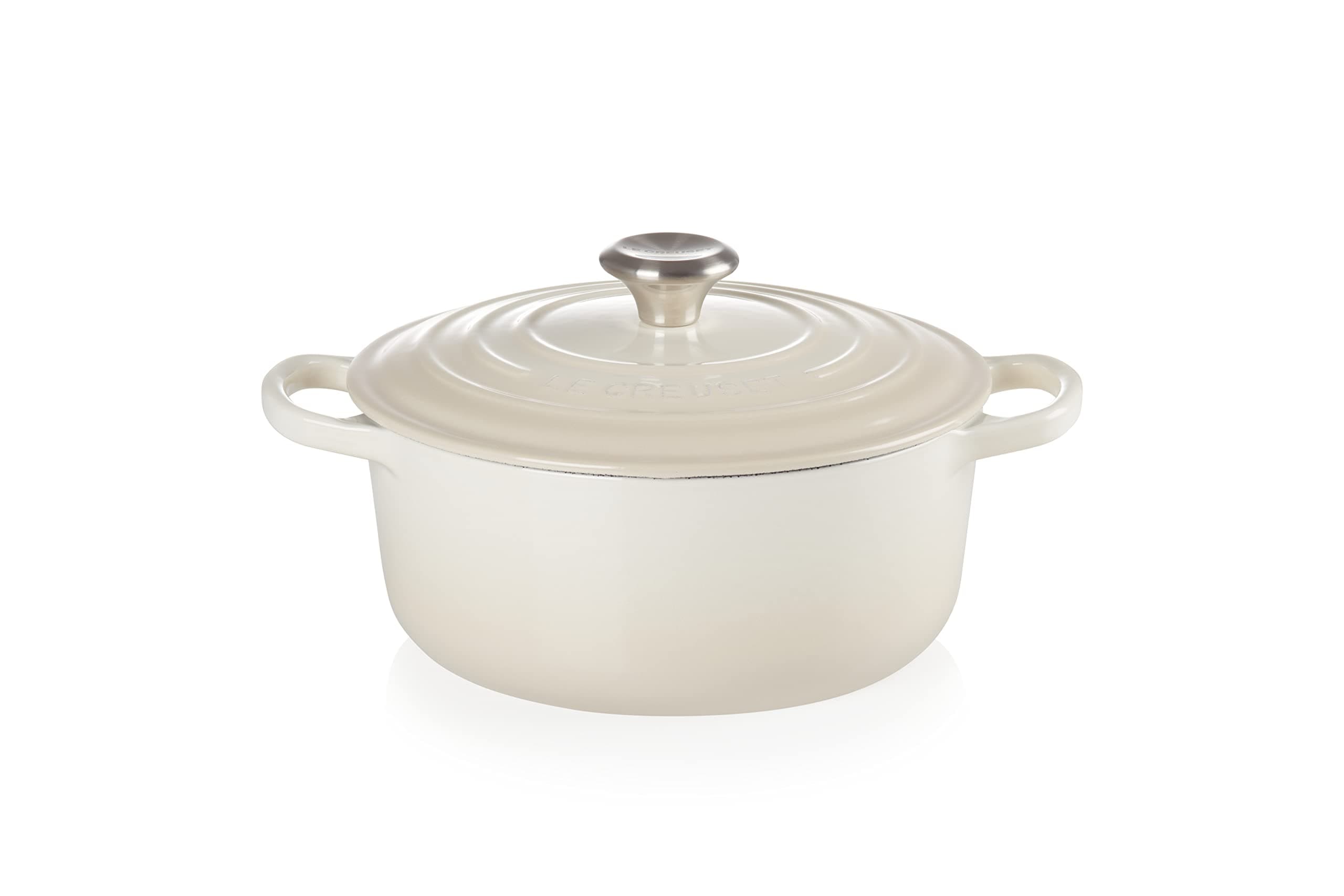 Le Creuset Signature Gusseisen-Bräter mit Deckel, Ø 20 cm, Rund, Für alle Herdarten und Induktion geeignet, Volumen: 2,4 l, 3,092 kg, Meringue, 21177207164430