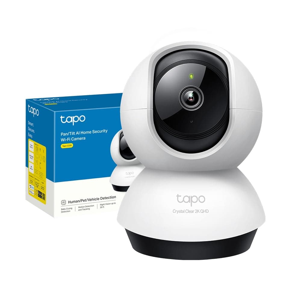 Tapo C220 Telecamera Wi-Fi Interno 2K 4MP QHD, Videocamera Sorveglianza, 360º Horizontal, Panoramica e iInclinazione, Visione Notturna, MicroSD fino a 512GB, Alexa, Google Assistant
