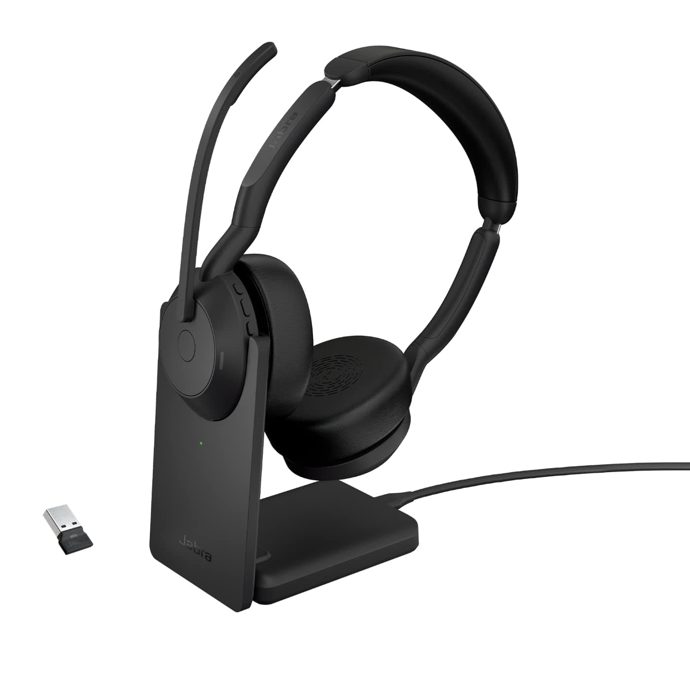 Jabra Evolve2 55, Casque Bluetooth Sans Fil avec Station de Charge, 4 Microphones, Réduction Active du Bruit, Design Léger, 18h Autonomie, et Compatibilité UC, Idéal Bureau & Maison, Noir