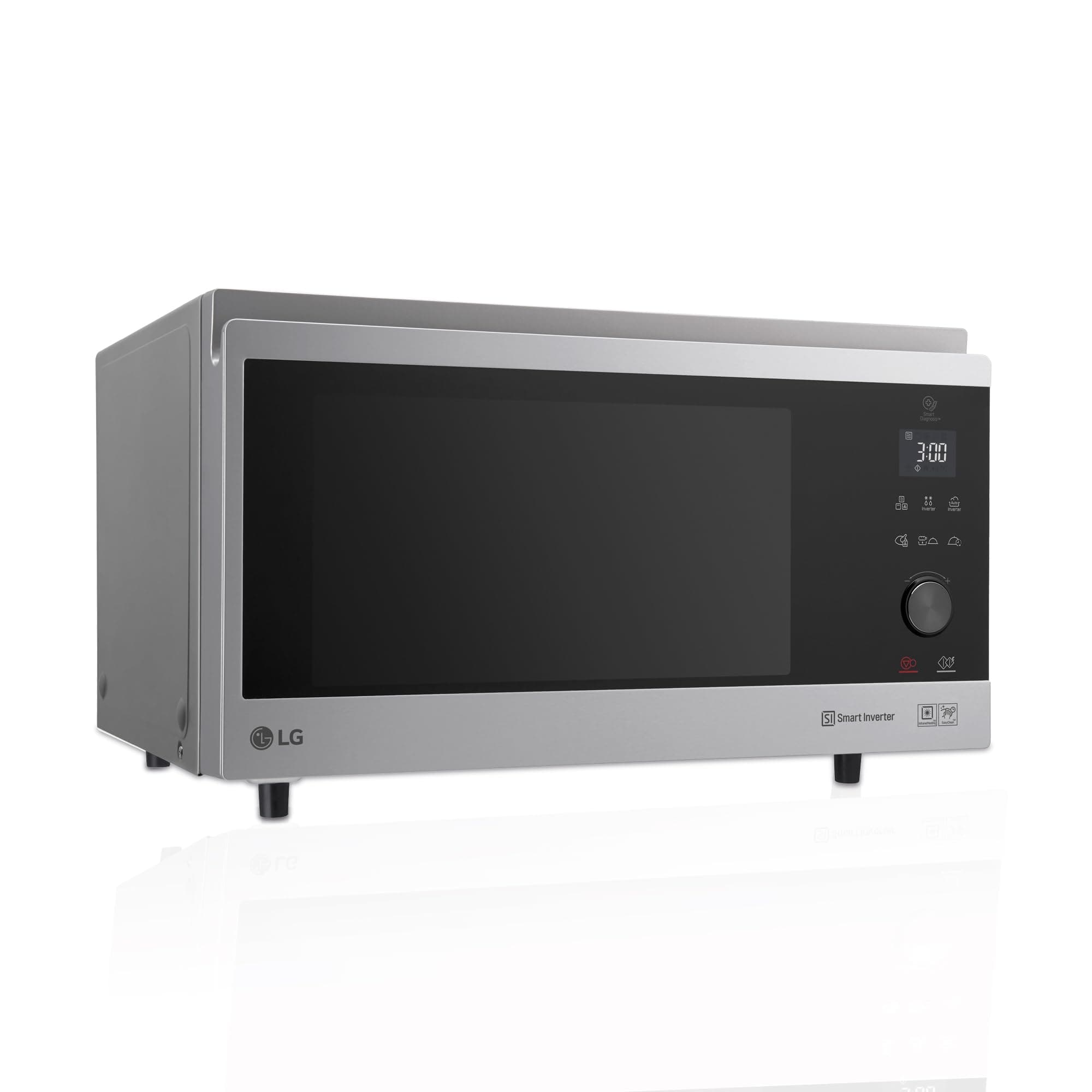 LG MJ3965ACS Forno Microonde Smart Inverter Combinato e Ventilato con Cottura a Vapore, 39 Litri, 1100 W, Programmi Automatici, 5 Livelli di Potenza, Piatto Microonde Crispy Incluso - Inox