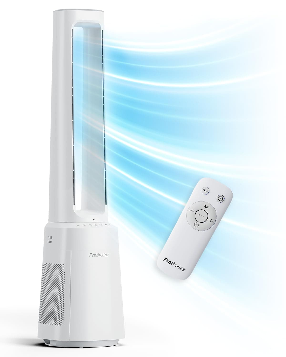Pro Breeze OmniAir Ventilador de Torre sin Aspas 105 cm con Purificador de Aire, Oscilación 75°, Ultra Silencioso, Mando a Distancia, Filtro HEPA, Pantalla LED, 10 Velocidades y 5 Modos