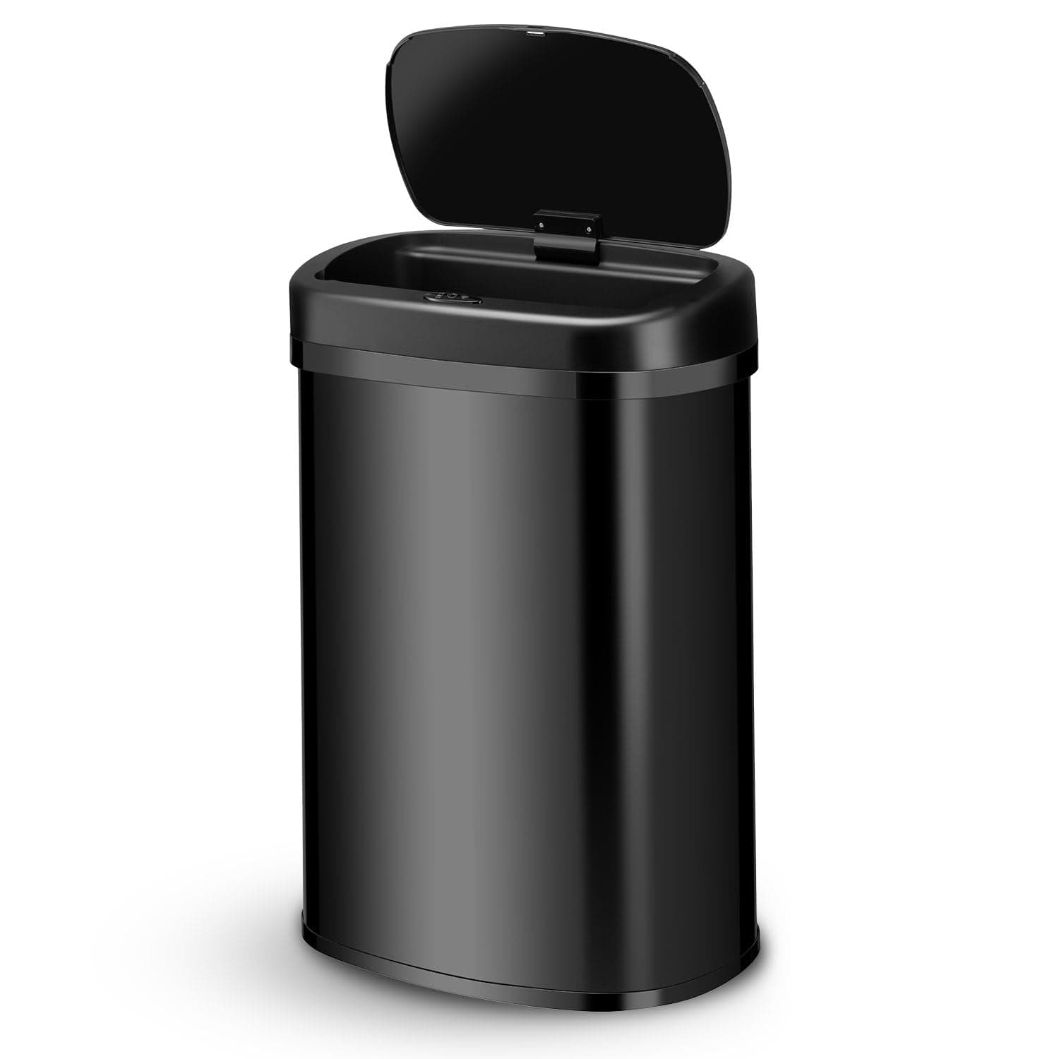 Juskys Mülleimer Küche mit Bewegungssensor Schwarz 50L - Eckiger Abfalleimer mit Klemmring für Müllbeutel - Rostfreier Stahl - Kontaktloses Entsorgen