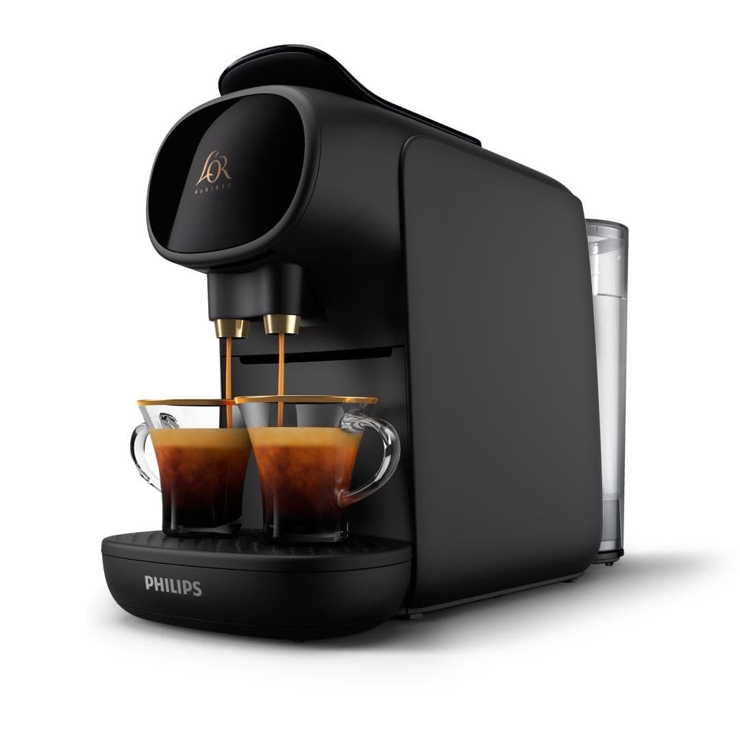 L'OR Barista Machine à Café à Capsules - Système Double Dose, 19 Bars, Compatible capsules Nespresso, Reconnaissance Double Capsule, Plateau Récolte-Gouttes Ajustable, Piano Noir (LM9012/66)