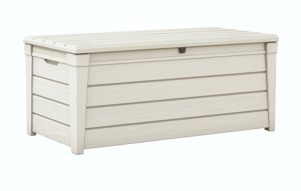 Keter - Baule da Giardino Brightwood Poolbox, capacità 454 Litri 145x69,7x60,3 Centimetri