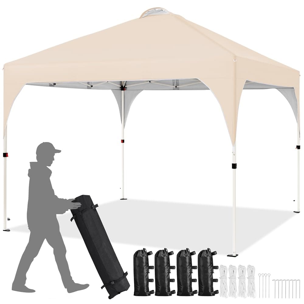 Yaheetech Carpa Plegable 3x3m Cenador de Jardín Impermeable para 8-10 Personas,con Ventilacion y Bolsa de Transporte, Ideal para Playa y Camping Beige