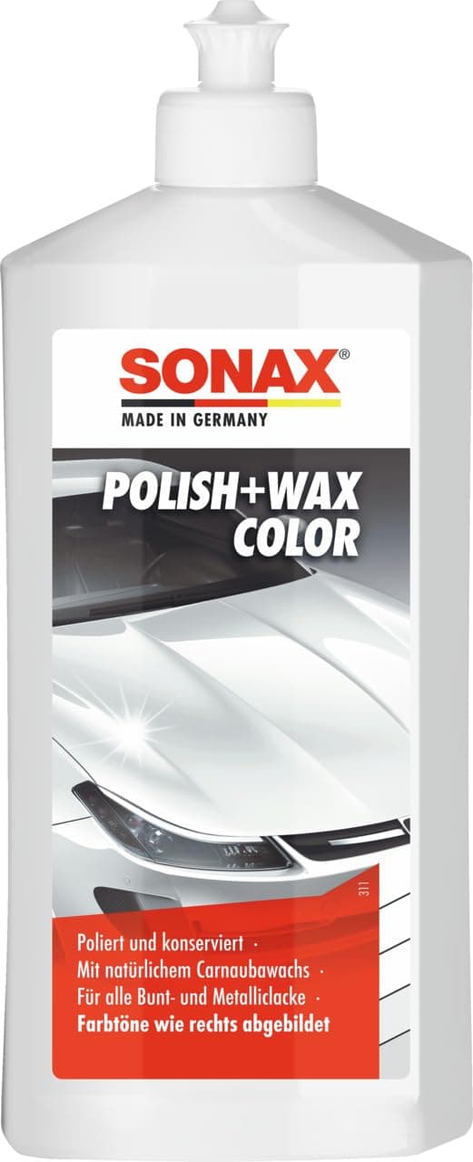 SONAX Polish+Wax Color weiß (500 ml) Politur mit weißen Farbpigmenten und Wachsanteilen | Art-Nr. 02960000