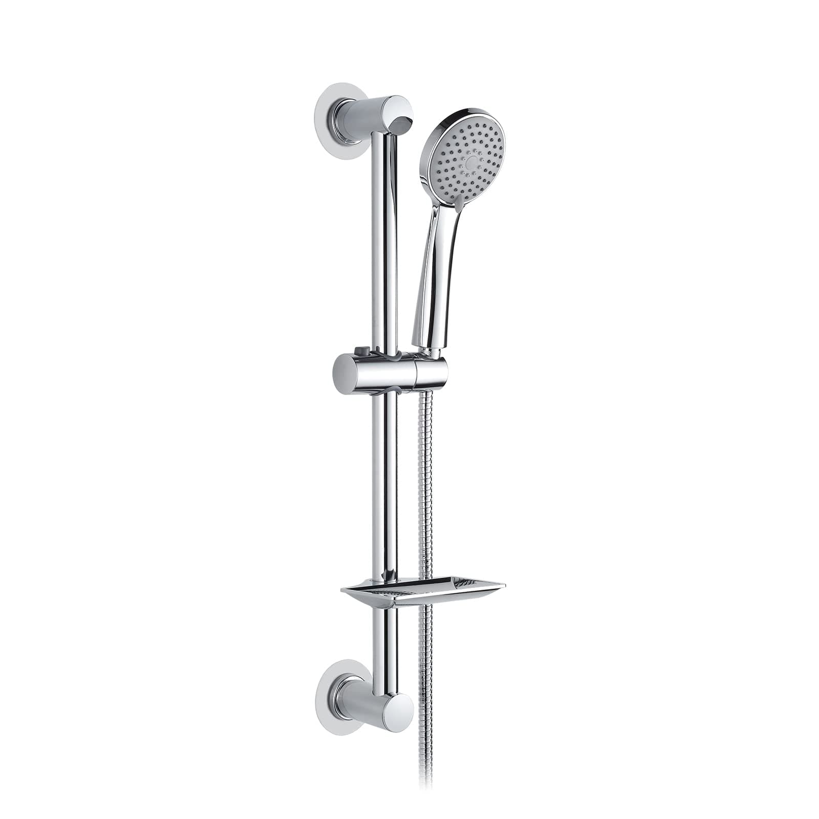 Ibergrif Ensemble Barre de Douche Sans Perçage avec Douchette 3 Jets, Flexible 170CM et Porte-Savon, Barre Douche Adhesif Mural Reglable, Kit Douche Salle de Bain Installation Facile Chrome