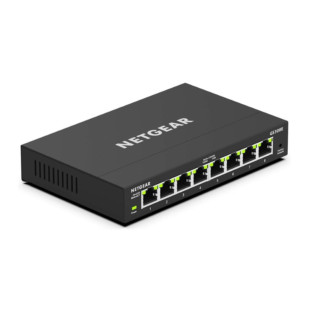 NETGEAR GS308E Managed Switch 8 Port Gigabit Ethernet LAN Switch Plus (Plug-and-Play Netzwerk Switch Managed, IGMP Snooping, QoS, VLAN, lüfterlos, Robustes Metallgehäuse) Schwarz