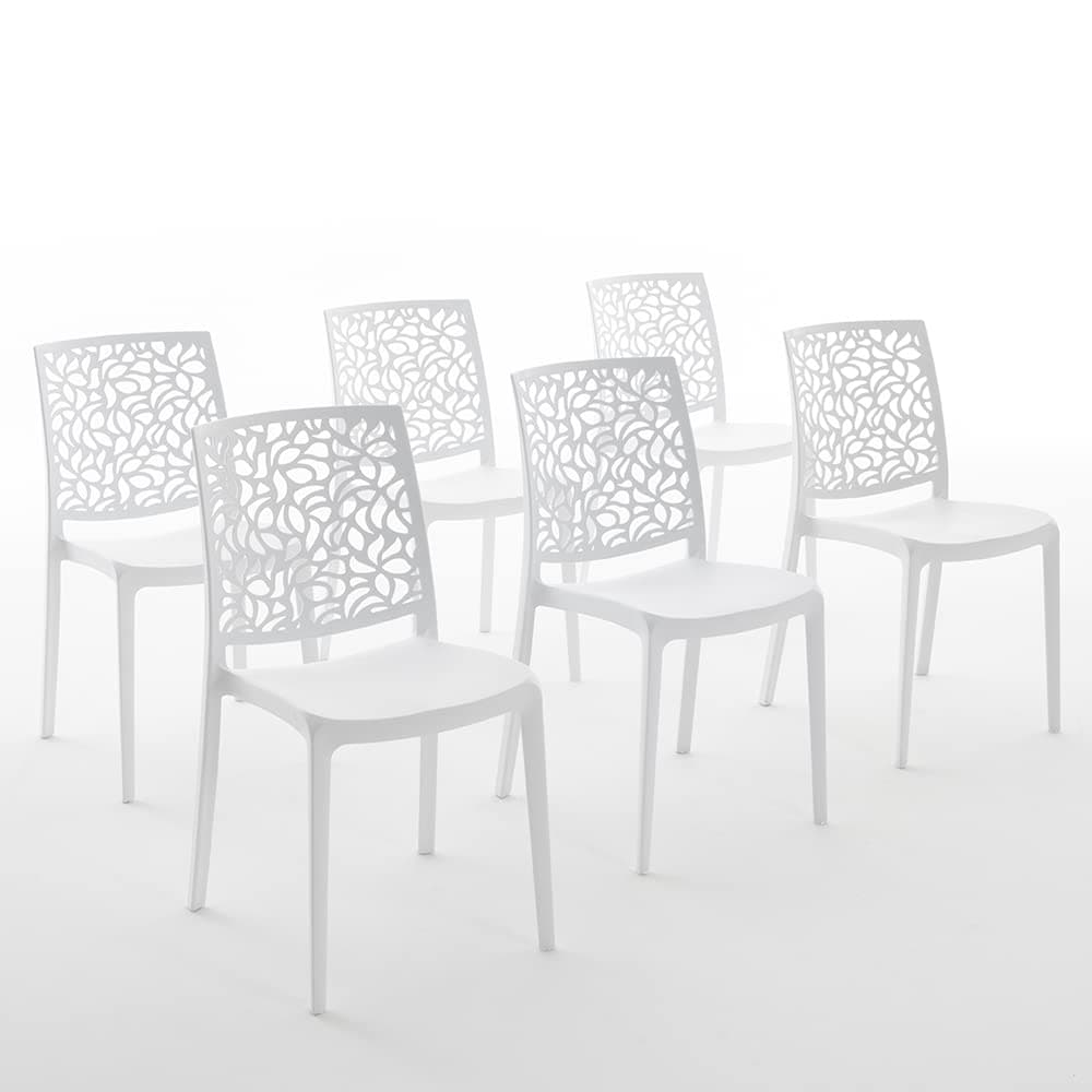 SIEDITI FUORI E DENTRO Chaises en résine avec Fibre de Verre empilables pour intérieur/Cuisine/Salle à Manger et extérieur/Jardin Anna (6 Chaises, Blanc)