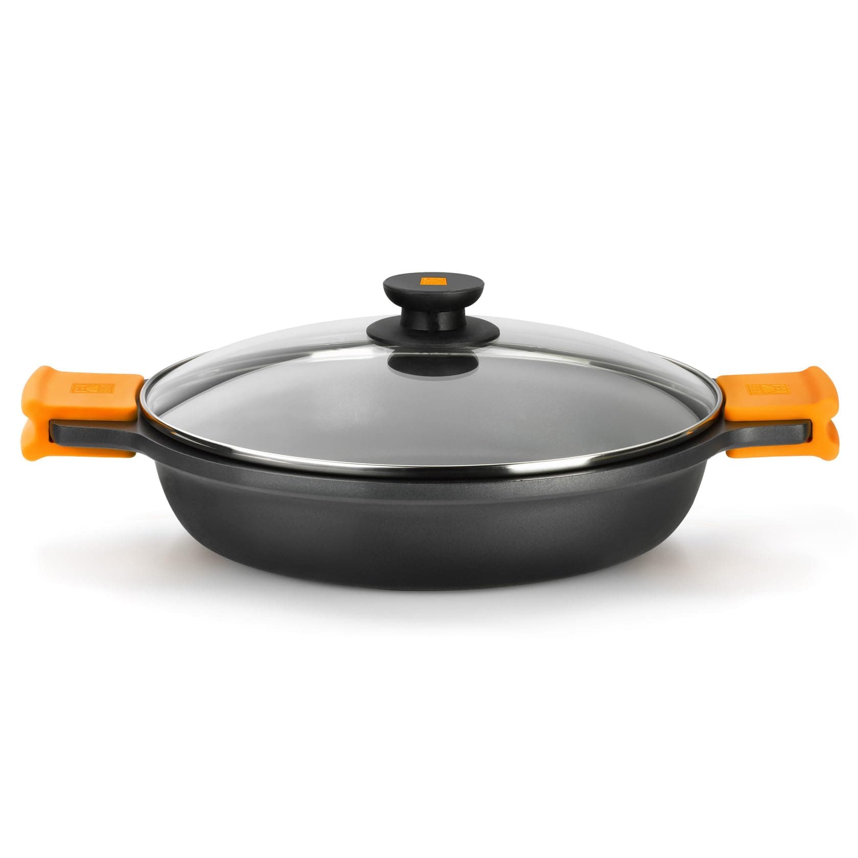 BRA Efficient Cacerola baja con tapa de cristal y asas de silicona extraíbles, 36 cm, apta para todo tipo de cocinas incluida inducción y horno
